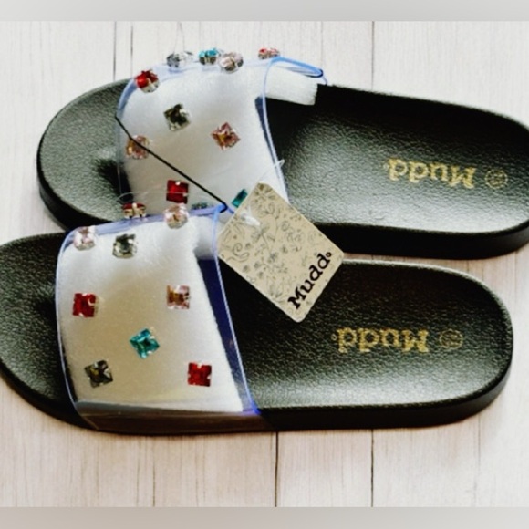 Women's Mudd Clear Rhinestone Embellished Pool Beach Slide Summer Sandal NWT - Picture 14 of 16